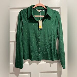 NWT Boden long sleeve green collared top size 10